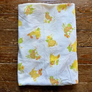 Vintage Babycare Nursery Crib Sheet Turtle Bunny Orange Green Yellow White 1970s
